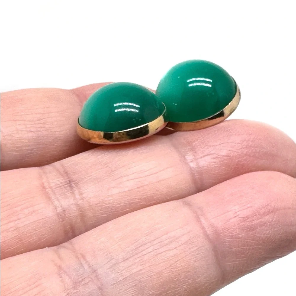 SWANK Vintage Green Moonglow Lucite Dome Cuff Links in Goldtone